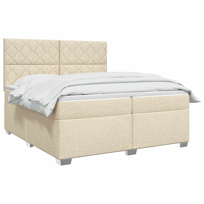Pat boxspring cu saltea cu benzi LED Crem 200 x 200 cm Țesătură WALTI