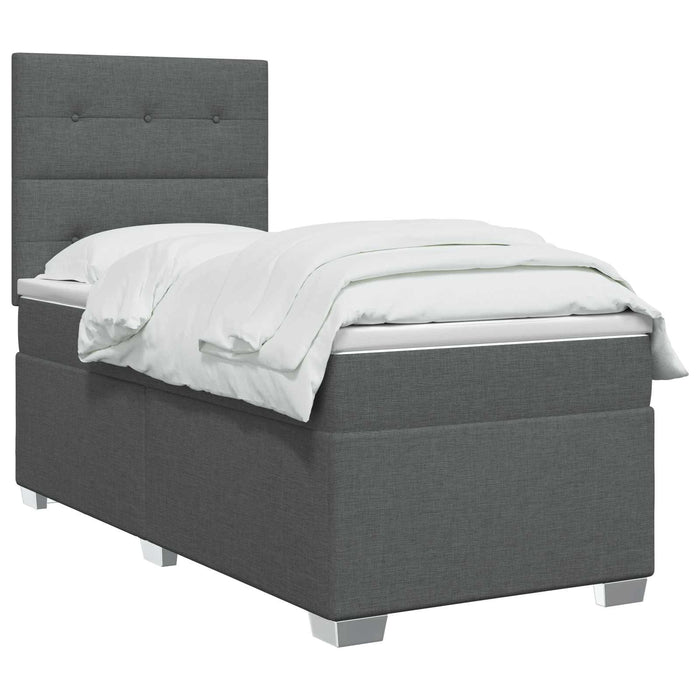 Pat box spring cu saltea și LED Gri închis 90 x 190 cm Țesătură WALTI