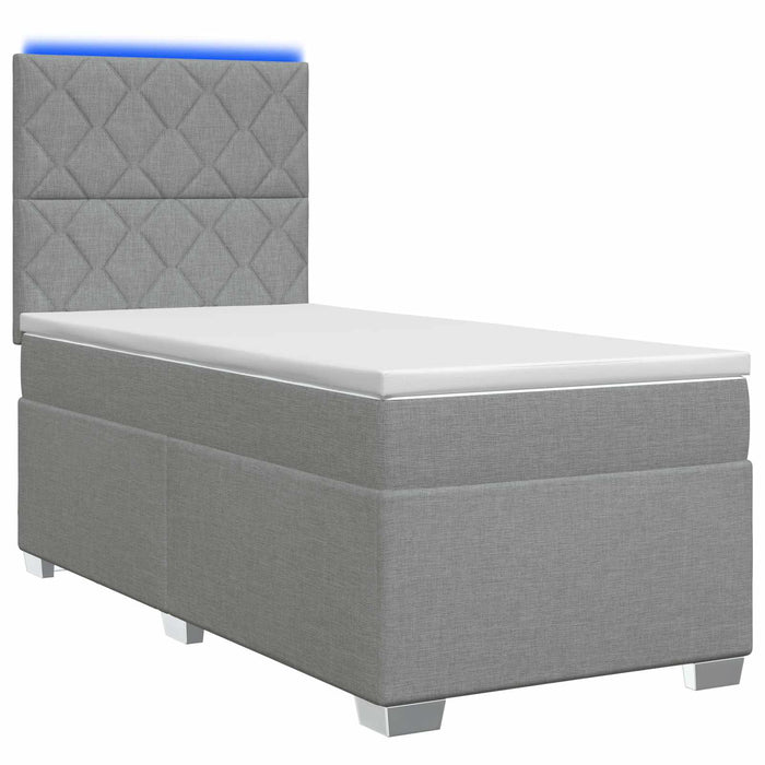 Pat box spring cu saltea și LED Gri deschis 90 x 190 cm WALTI