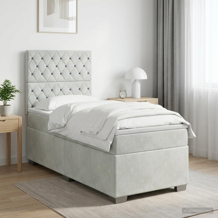 Pat boxspring cu saltea Gri deschis 90 x 200 cm Catifea - WALTI WALTI