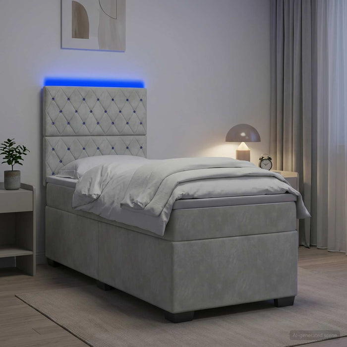 Pat boxspring cu saltea Gri deschis 90 x 190 cm Catifea - WALTI WALTI