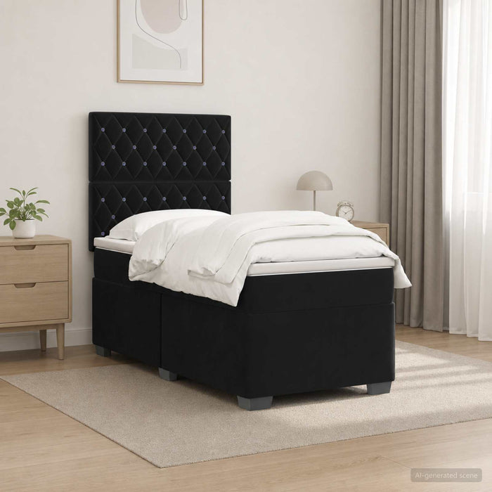 Pat boxspring cu saltea cu benzi LED Negru 80 x 200 cm Catifea WALTI