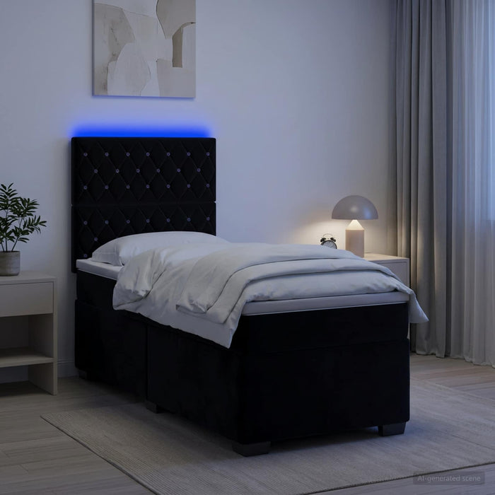 Pat boxspring cu saltea cu benzi LED Negru 80 x 200 cm Catifea WALTI