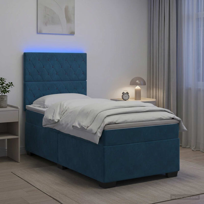 Pat boxspring cu saltea albastru 90 x 200 cm Catifea - WALTI WALTI