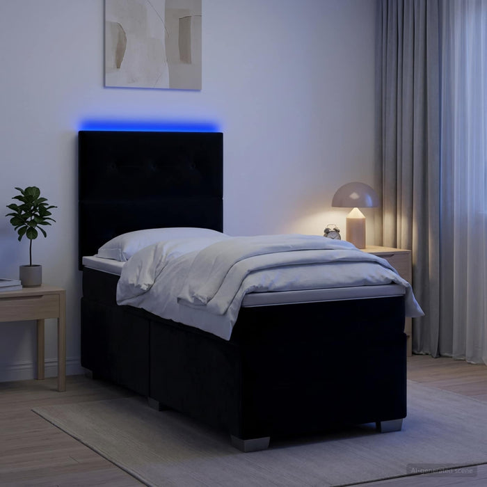 Pat boxspring cu saltea cu benzi LED Negru 80 x 200 cm Catifea - WALTI WALTI