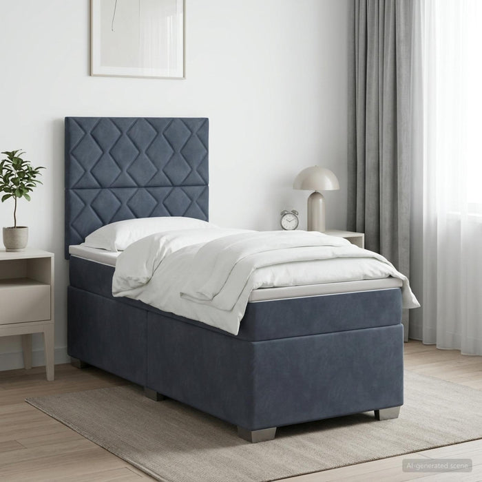 Pat boxspring cu saltea Gri închis 100 x 200 cm Catifea WALTI