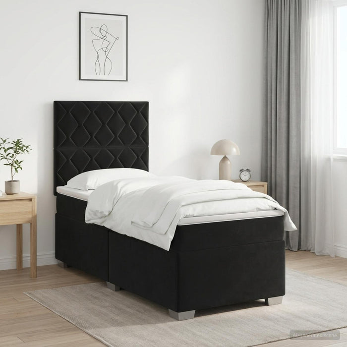 Pat boxspring cu saltea cu benzi LED Negru 100 x 200 cm Catifea - WALTI WALTI