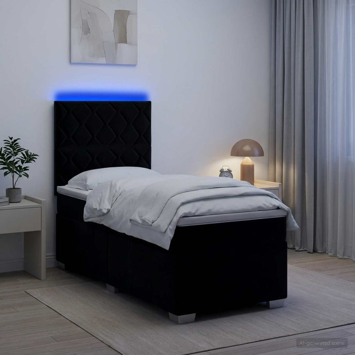 Pat boxspring cu saltea cu benzi LED Negru 100 x 200 cm Catifea - WALTI WALTI