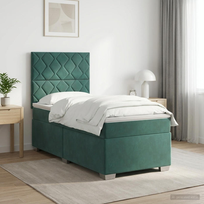 Pat boxspring cu saltea Verde închis 90 x 200 cm Catifea WALTI