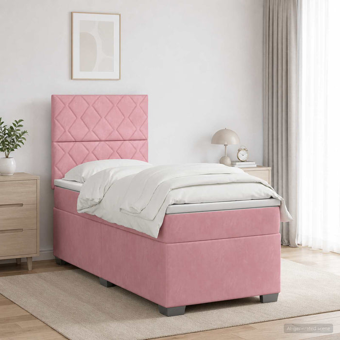 Pat boxspring cu saltea cu benzi LED Roz 100 x 200 cm Catifea WALTI