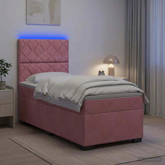 Pat boxspring cu saltea cu benzi LED Roz 100 x 200 cm Catifea WALTI