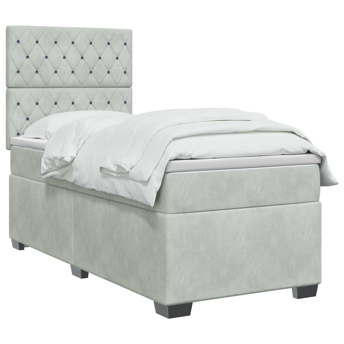Pat boxspring cu saltea Gri deschis 90 x 190 cm Catifea - WALTI WALTI