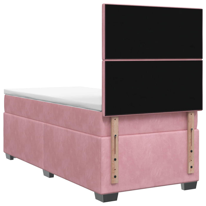 Pat boxspring cu saltea cu benzi LED Roz 90 x 190 cm Catifea WALTI