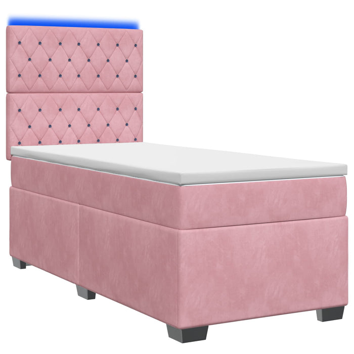 Pat boxspring cu saltea cu benzi LED Roz 90 x 200 cm Catifea - WALTI WALTI