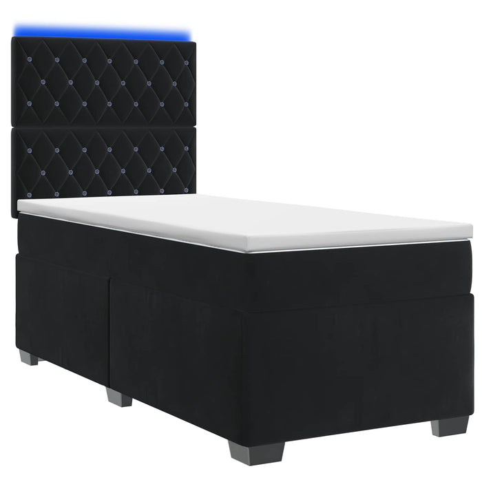 Pat boxspring cu saltea cu benzi LED Negru 100 x 200 cm Catifea WALTI