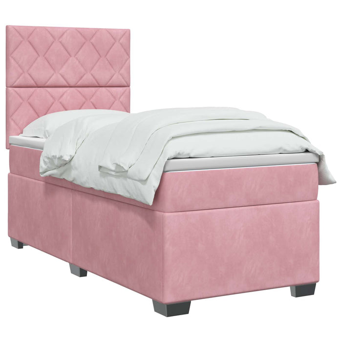 Pat boxspring cu saltea cu benzi LED Roz 100 x 200 cm Catifea WALTI