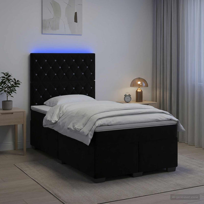 Pat boxspring cu saltea cu benzi LED Negru 120 x 190 cm Catifea - WALTI WALTI