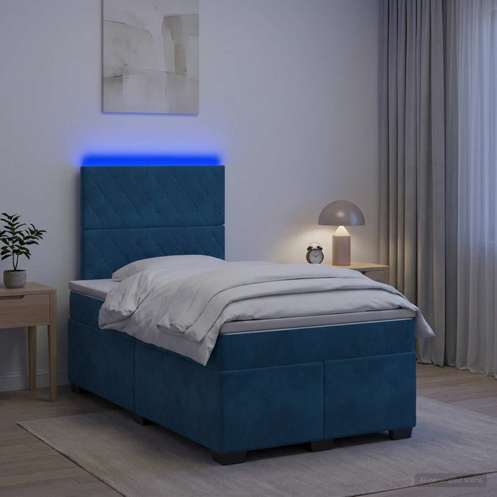 Pat boxspring cu saltea albastru 120 x 190 cm Catifea WALTI