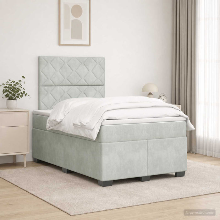 Pat boxspring cu saltea Gri deschis 120 x 190 cm Catifea WALTI