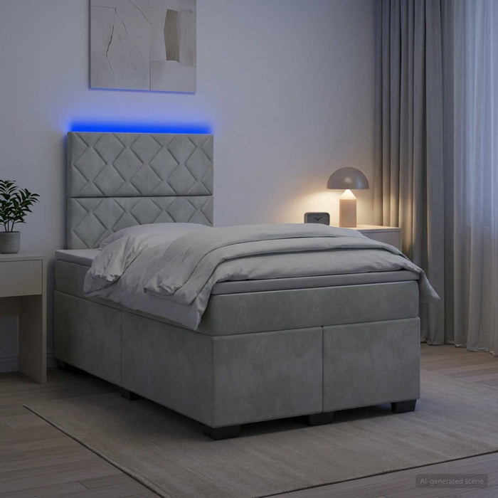 Pat boxspring cu saltea Gri deschis 120 x 190 cm Catifea WALTI