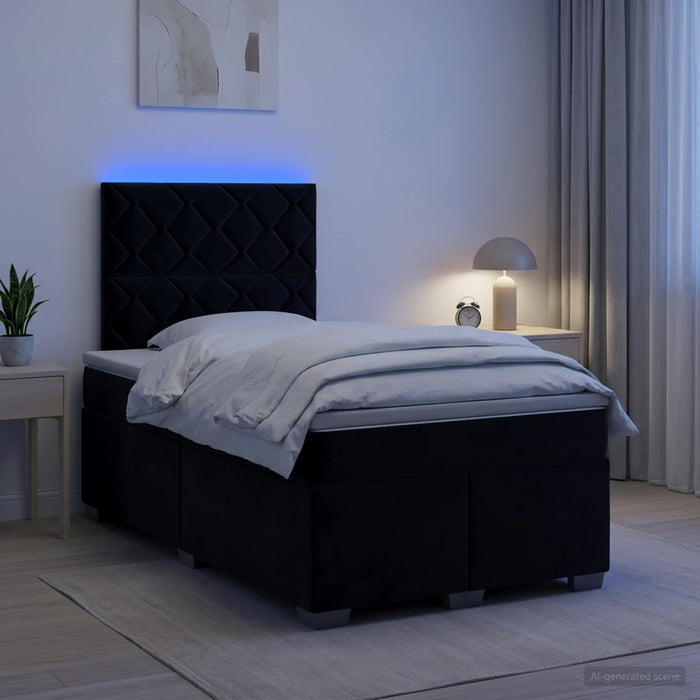 Pat boxspring cu saltea cu benzi LED Negru 120 x 190 cm Catifea WALTI
