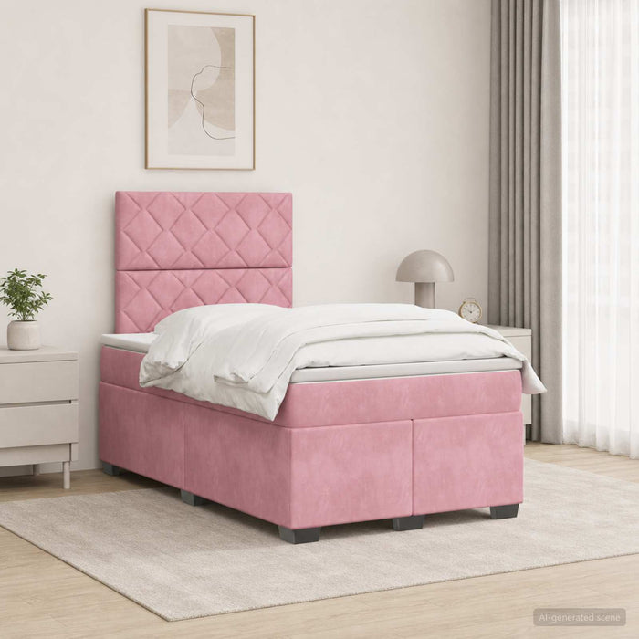 Pat boxspring cu saltea cu benzi LED Roz 120 x 200 cm Catifea WALTI