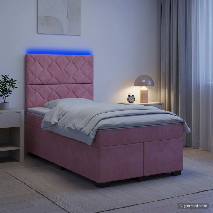 Pat boxspring cu saltea cu benzi LED Roz 120 x 200 cm Catifea WALTI