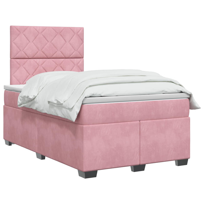 Pat boxspring cu saltea cu benzi LED Roz 120 x 190 cm Catifea WALTI