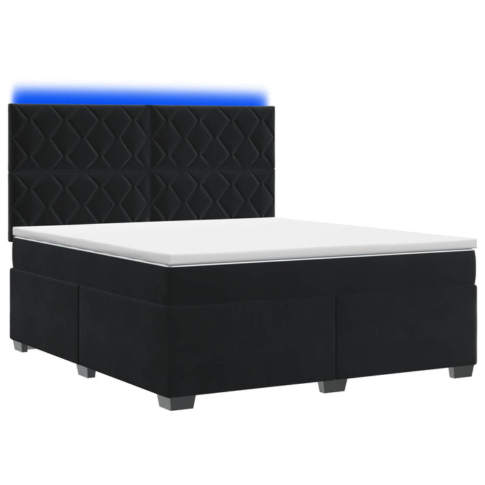 Pat boxspring cu saltea cu benzi LED Negru 140 x 190 cm Catifea WALTI