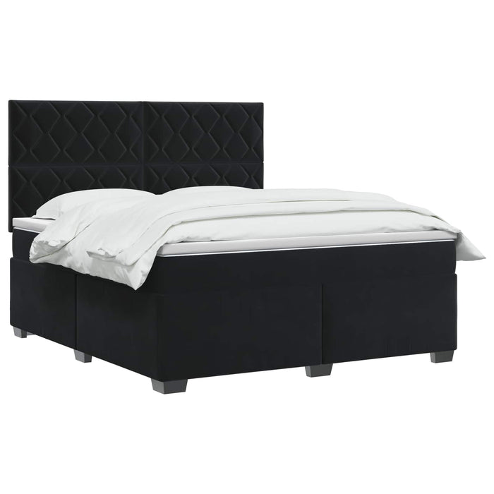 Pat boxspring cu saltea cu benzi LED Negru 140 x 190 cm Catifea WALTI
