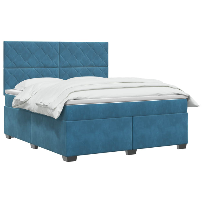 Pat boxspring cu saltea albastru 140 x 190 cm Catifea WALTI