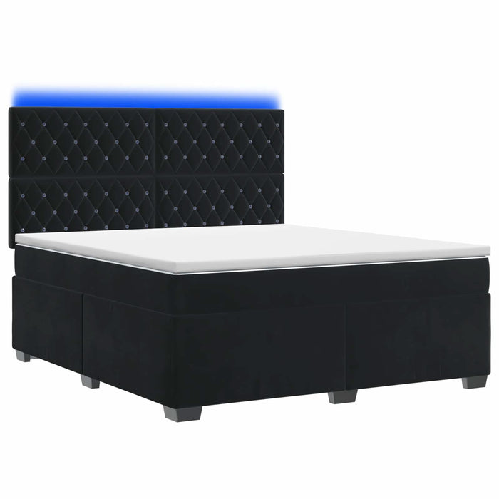 Pat boxspring cu saltea cu benzi LED Negru 140 x 200 cm Catifea WALTI