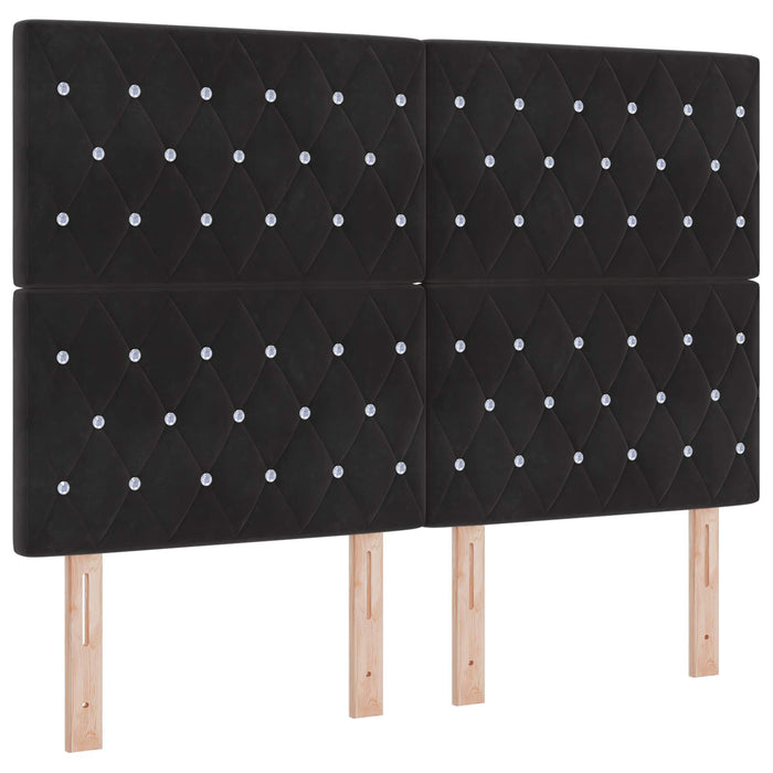 Pat boxspring cu saltea cu benzi LED Negru 140 x 200 cm Catifea WALTI