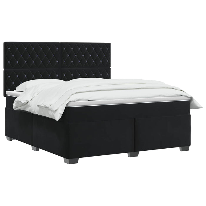 Pat boxspring cu saltea cu benzi LED Negru 140 x 200 cm Catifea WALTI