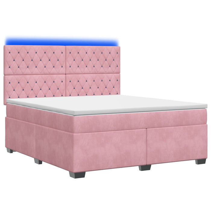 Pat boxspring cu saltea cu benzi LED Roz 140 x 200 cm Catifea WALTI