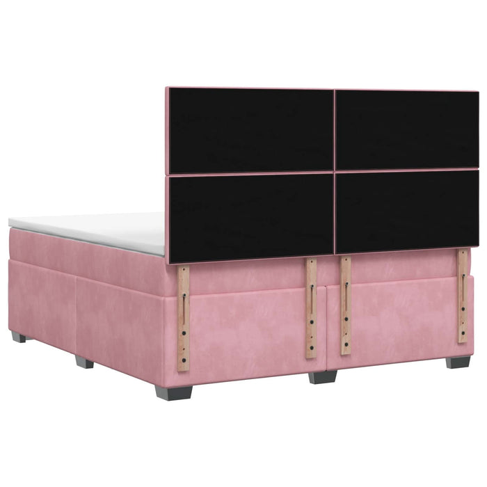 Pat boxspring cu saltea cu benzi LED Roz 140 x 200 cm Catifea WALTI