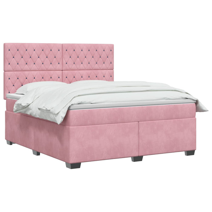 Pat boxspring cu saltea cu benzi LED Roz 140 x 200 cm Catifea WALTI