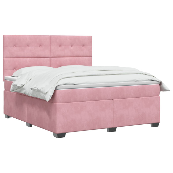 Pat boxspring cu saltea cu benzi LED Roz 140 x 200 cm Catifea WALTI