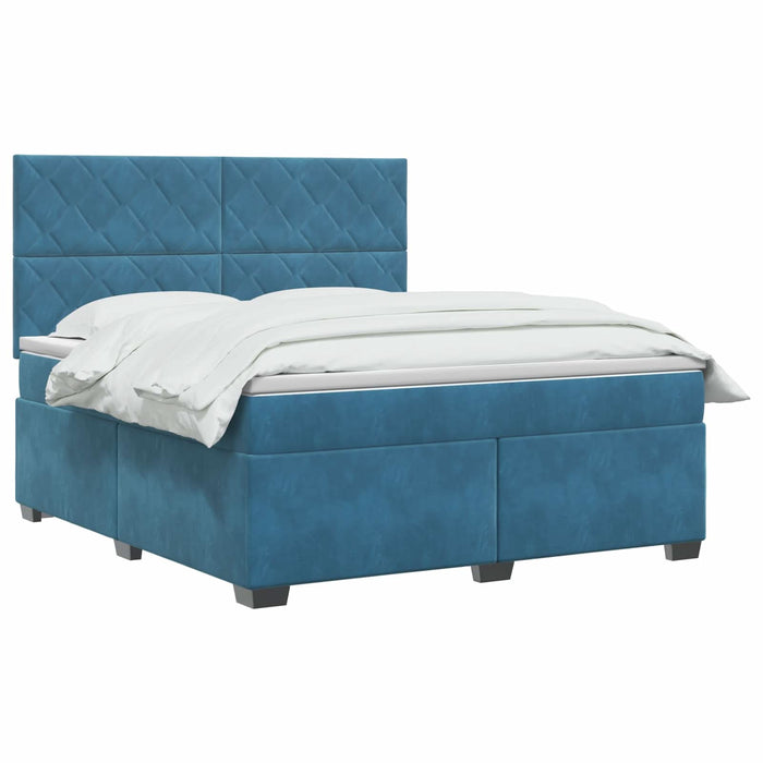 Pat boxspring cu saltea albastru 140 x 200 cm Catifea WALTI