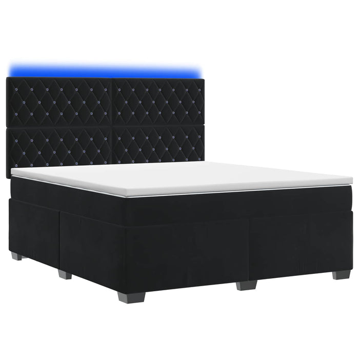 Pat boxspring cu saltea cu benzi LED Negru 160 x 200 cm Catifea WALTI
