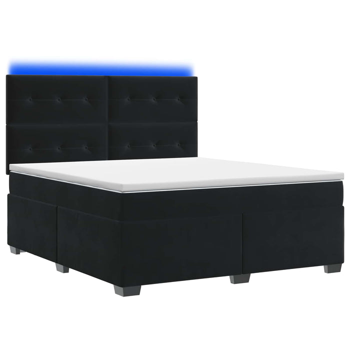 Pat boxspring cu saltea cu benzi LED Negru 160 x 200 cm Catifea - WALTI WALTI