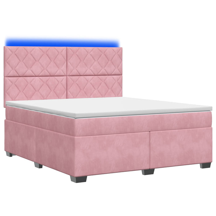 Pat boxspring cu saltea cu benzi LED Roz 160 x 200 cm Catifea WALTI