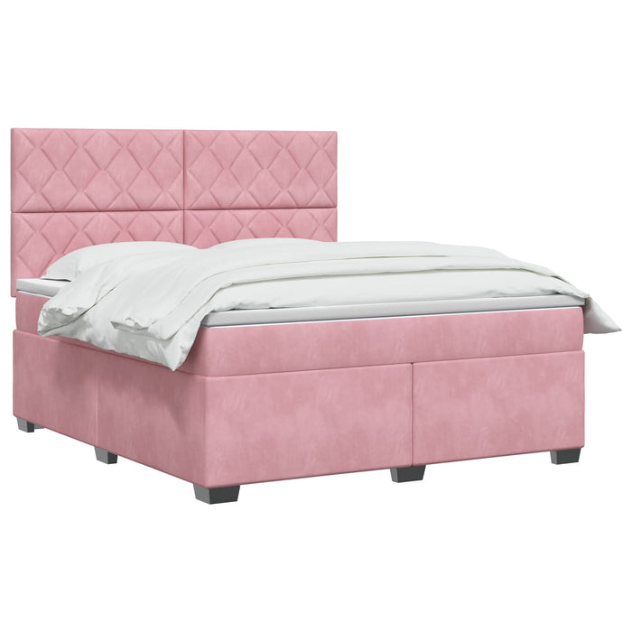 Pat boxspring cu saltea cu benzi LED Roz 160 x 200 cm Catifea WALTI