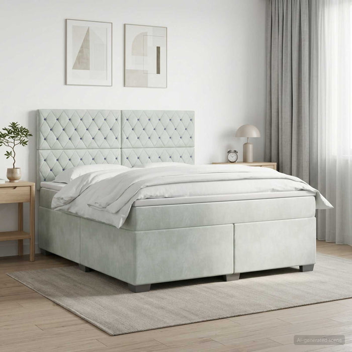 Pat boxspring cu saltea Gri deschis 160 x 200 cm Catifea WALTI