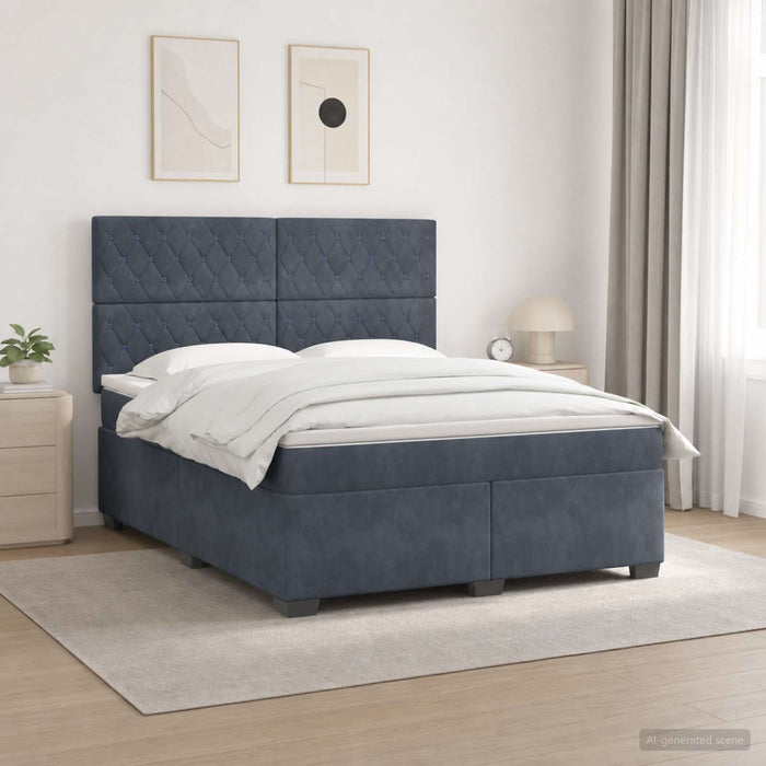 Pat boxspring cu saltea Gri închis 140 x 190 cm Catifea WALTI