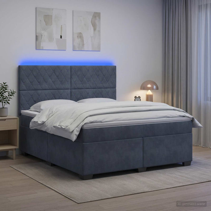 Pat boxspring cu saltea Gri închis 140 x 200 cm Catifea WALTI