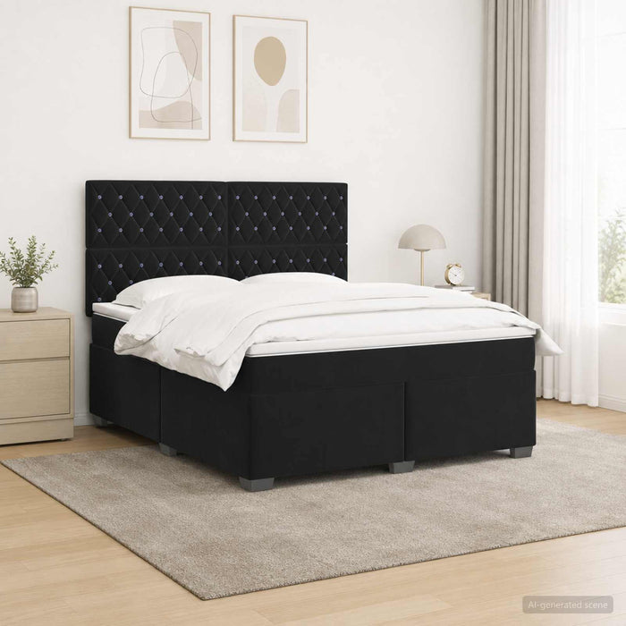 Pat boxspring cu saltea cu benzi LED Negru 140 x 190 cm Catifea WALTI