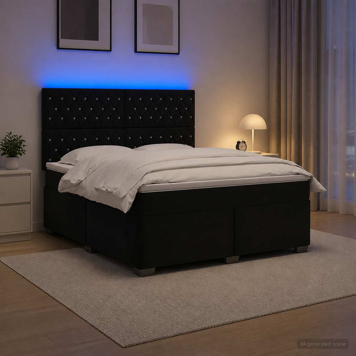 Pat boxspring cu saltea cu benzi LED Negru 140 x 200 cm Catifea WALTI