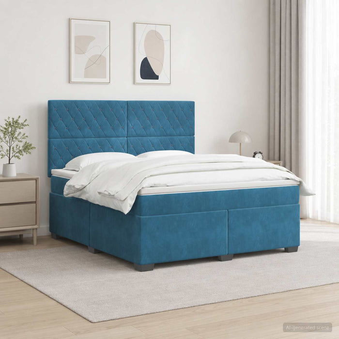 Pat boxspring cu saltea albastru 160 x 200 cm Catifea WALTI