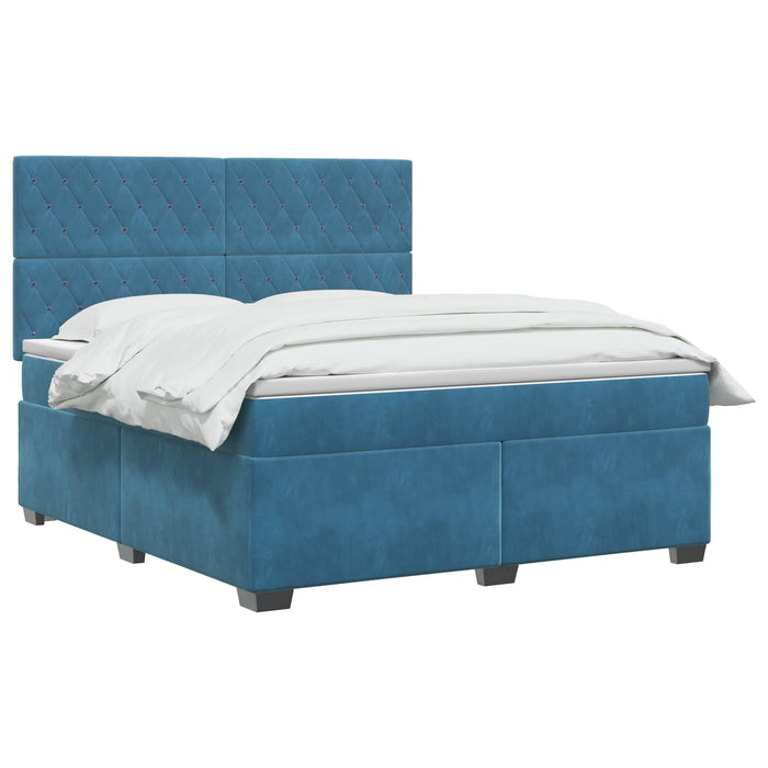 Pat boxspring cu saltea albastru 180 x 200 cm Catifea WALTI